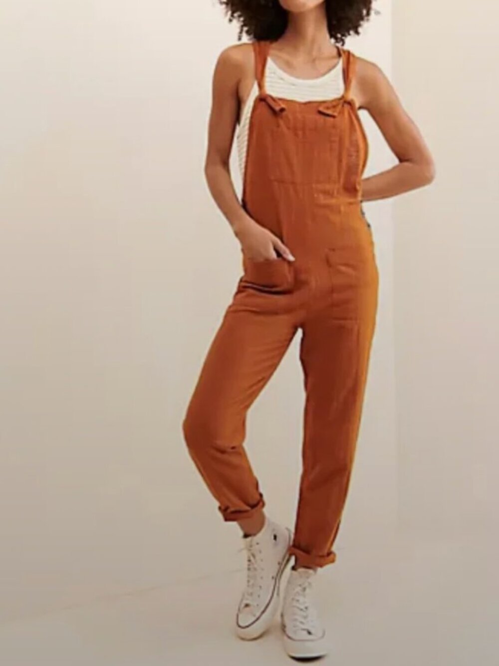 L*Space Rust Orange Cotton Overalls Jumpsuit